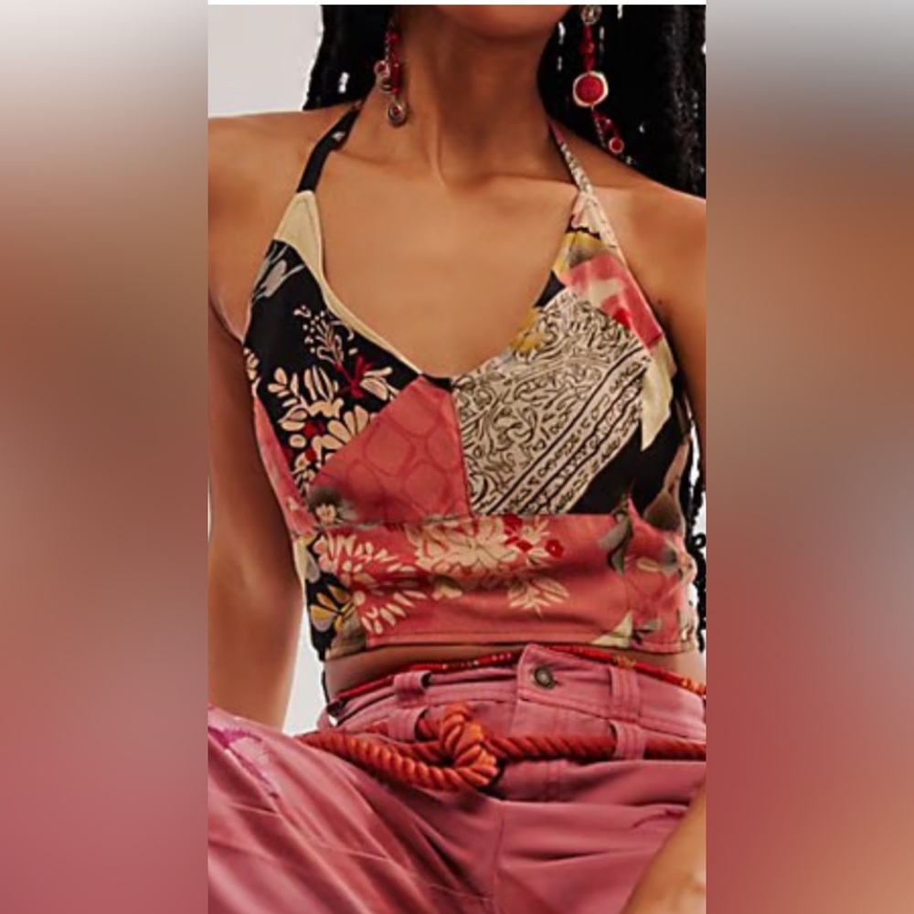 Free People Multicolor Patchwork Halter Top